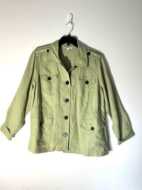 Relativity Green Linen Utility Jacket Button Up Sz 2X NEW